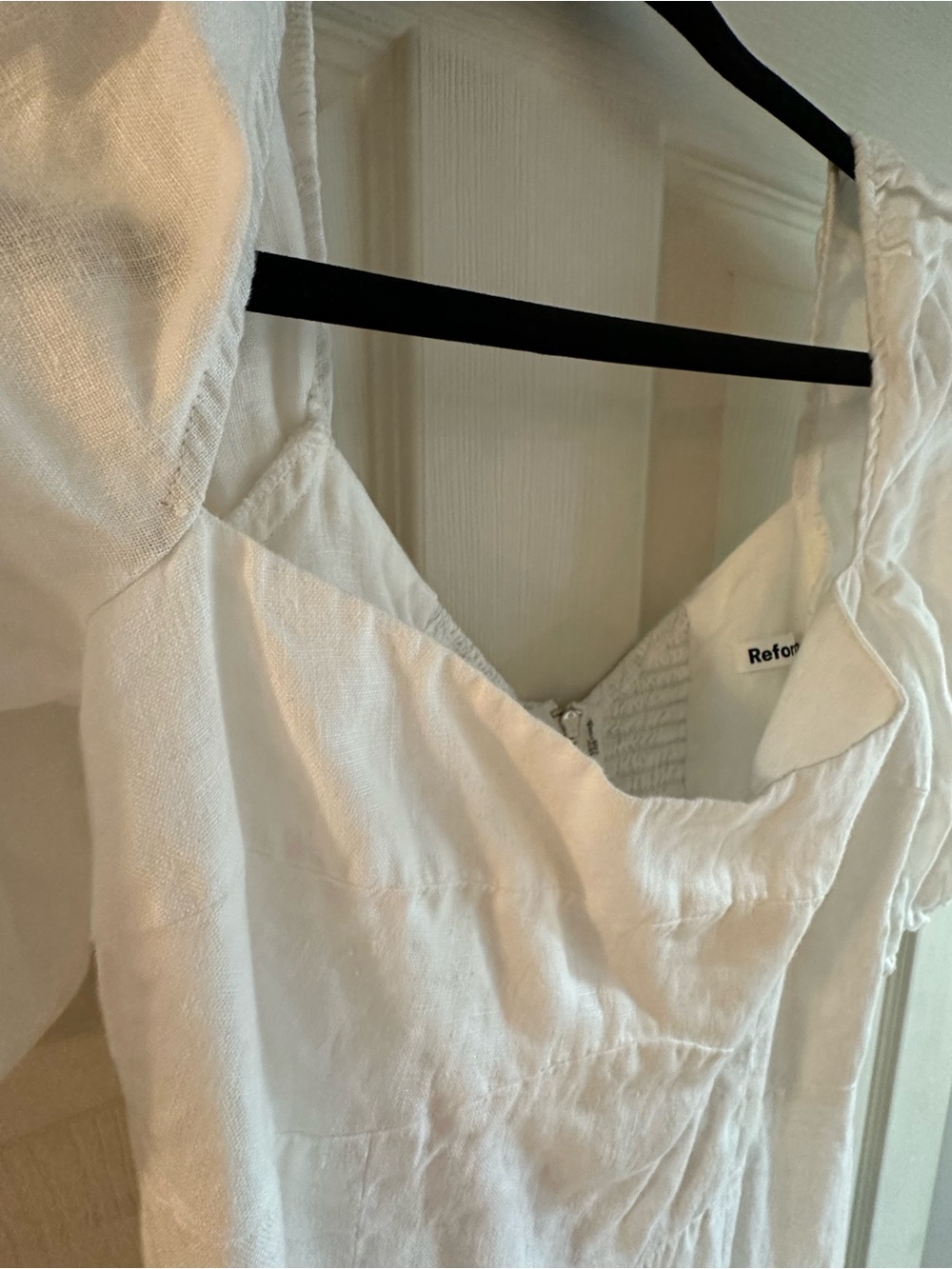 Reformation Belgium White Puff-Sleeve Linen Midi Dress - Picture 3 of 6
